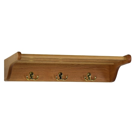 Latestluxury 24 in. Towel Rack & 3 Double Prong Brass Hooks Light Oak LA3276871